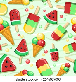 Ice Cream Fruity Juicy And Fresh Summer Vector Seamless Repeat Textile Pattern