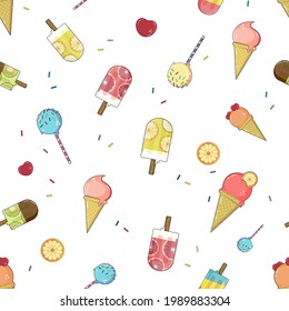 Ice Cream Fruity Popsicle Lollipop - vector seamless pattern