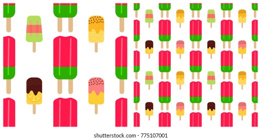 Ice cream fruity seamless pattern on transparent background