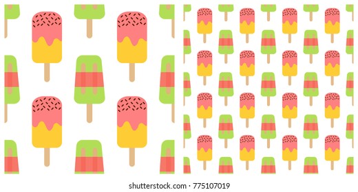 Ice cream fruity seamless pattern on transparent background