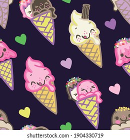 Eis mit lustigem Gesicht und süß und bunt