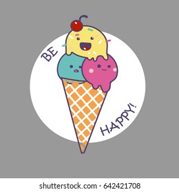 Ice cream funny print. Vector illustration