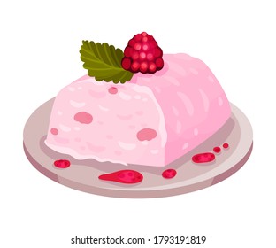 Ice Cream Garnished with Raspberry as Italian Cuisine Dessert Vector Illustration