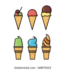Ice Cream Gelato With Cone Collection Vector Icon