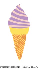 Ice cream, gelato, frozen yogurt in wafer cone hand drawn illustration, isolated vector on transparent. Flat style design. Birthday celebration, festival, carnival, party, summer clip art, element