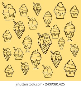 Ice cream gelato hand drawing illustration background pattern vector