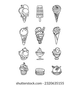 ice cream and gelato hand drawn doodle illustrations vector set