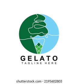 Ice Cream Gelato Logo Design, Sweet Soft Cold Food, Vector Brand Company Products