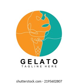 Ice Cream Gelato Logo Design, Sweet Soft Cold Food, Vector Brand Company Products