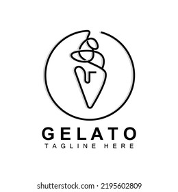 Ice Cream Gelato Logo Design, Sweet Soft Cold Food, Vector Brand Company Products
