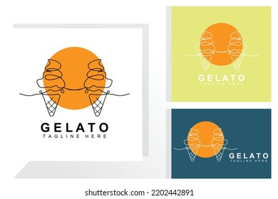 Ice Cream Gelato Logo Design, Sweet Soft Cold Food, Vector Brand Company Products