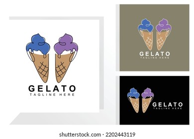 Ice Cream Gelato Logo Design, Sweet Soft Cold Food, Vector Brand Company Products