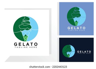 Ice Cream Gelato Logo Design, Sweet Soft Cold Food, Vector Brand Company Products