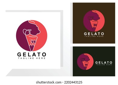 Ice Cream Gelato Logo Design, Sweet Soft Cold Food, Vector Brand Company Products