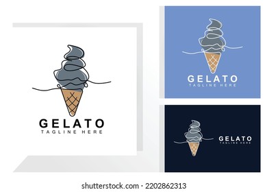 Ice Cream Gelato Logo Design, Sweet Soft Cold Food, Vector Brand Company Products