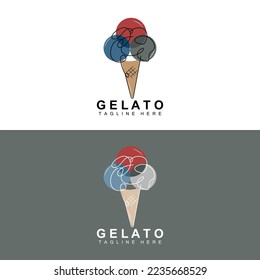 Ice Cream Gelato Logo Design, Sweet Soft Cold Food, Vector Brand Company Products