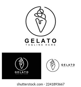 Ice Cream Gelato Logo Design, Sweet Soft Cold Food, Vector Brand Company Products