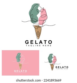 Ice Cream Gelato Logo Design, Sweet Soft Cold Food, Vector Brand Company Products