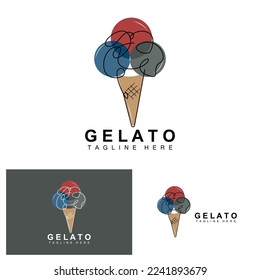 Ice Cream Gelato Logo Design, Sweet Soft Cold Food, Vector Brand Company Products