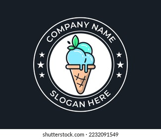 Ice Cream Gelato Scoop Ball Cone Sweet Food Delicious Circle Badge Vector Logo Design