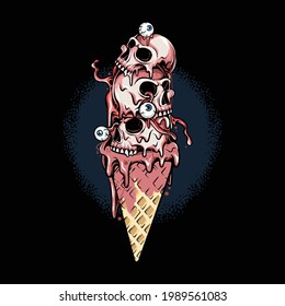 ice cream gelato skull head stack vanilla strawberry and chocolate flavor editable layers color vector