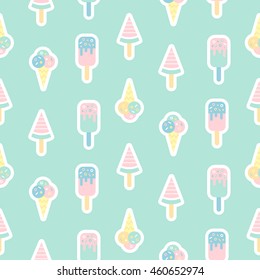 Ice cream geometric seamless pattern in 80s, 90s style. Modern print, wrapping paper, cards, posters, banners designs. Vector illustration