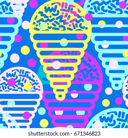 Ice cream geometrical  seamless pattern. Memphis style  trendy 80s-90s style cartoon hand drawn motifs .