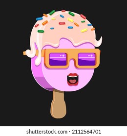 ice cream girl glasses caramel stick cartoon character on black isolated background vector image eps