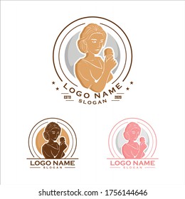 Ice cream girl logo illustration. Editable EPS vector file. Silhouette of woman bring a sweety gelato ice design. vintage modern style. Apply to web site, food car, cafe, drink, mobile smart phone app