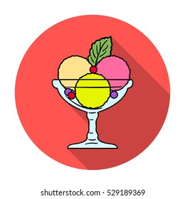 Ice cream in the glass bowl icon in flat style isolated on white background. Restaurant symbol stock vector illustration.