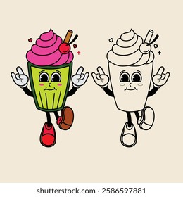 Ice cream glass cartoon character vector illustration with unique style, suitable for stickers, icons, logos and advertisements