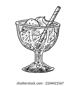 Ice cream in glass cup doodle vector illustration