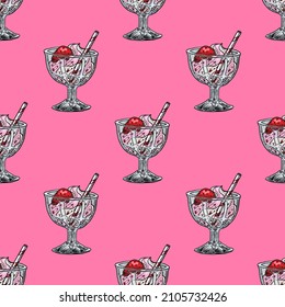 Ice cream in glass cup vector seamless pattern