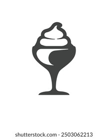 Ice cream in glass icon. Vanilla sundae sign. Frozen summer dessert symbol. Classic flat style. Quality design element. Simple ice cream icon.