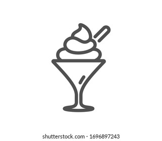 Ice cream in glass line icon. Vanilla sundae sign. Frozen summer dessert symbol. Quality design element. Editable stroke. Linear style ice cream icon. Vector
