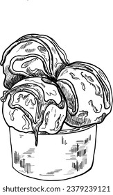 Ice cream in a glass vector graphics line art. Sweet pastries for menus, printing and birthday cards. Vector icons of confectionery desserts and sweet dishes.