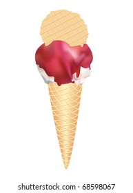 ice cream with glaze and wafers