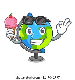 With ice cream globe character cartoon style