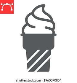 Ice cream glyph icon, dessert and sweet, ice cream cone vector icon, vector graphics, editable stroke solid sign, eps 10