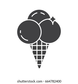 Ice cream glyph icon. Silhouette symbol. Ice cream balls in waffle cone. Negative space. Vector isolated illustration