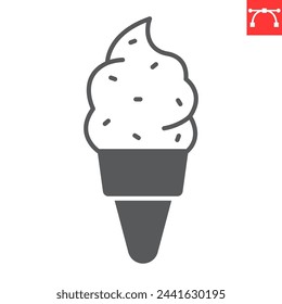 Ice cream glyph icon, summer and dessert, sundae vector icon, vector graphics, editable stroke solid sign, eps 10.