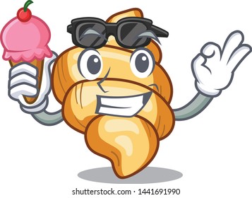 With ice cream gnocchi pasta above wooden cartoon table