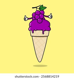 ice cream with grape flavor. ice cream and fruit combination icon. Food and drink concept icon isolated in flat cartoon style