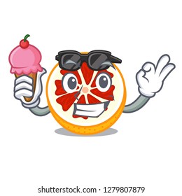 With ice cream grapefruit slices on a cartoon plate