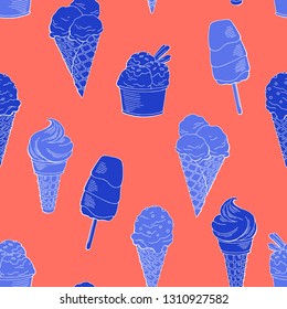 Ice cream graphic color sweet food seamless pattern background sketch illustration vector