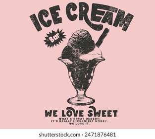 Póster de diseño gráfico de helado. Nos encanta el dulce.