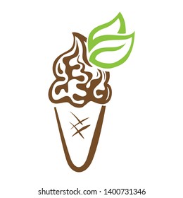 ice cream with green leaves, vector logo  icon 