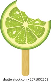 Ice cream green lemon slice bite on a wooden stick