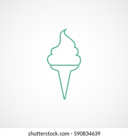 Ice Cream Green Line Icon On White Background