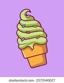 Ice Cream Green Matcha Cartoon Icon Illustration, Food Dessert Icon Concept Isolated.